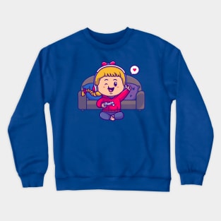 Cute Gamer Girl Cartoon Crewneck Sweatshirt